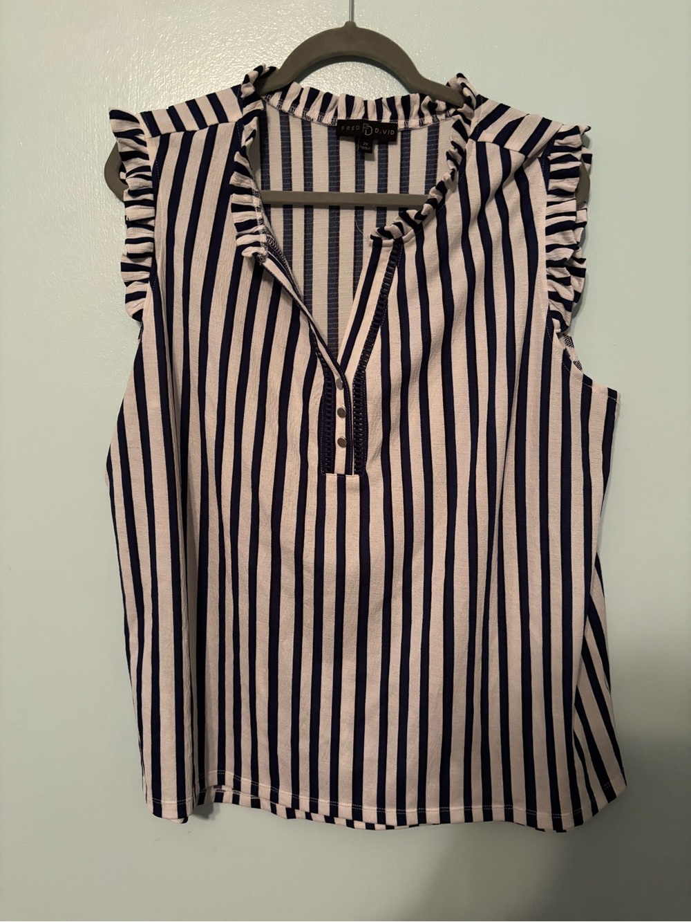 Fred David Navy & White Striped Ruffle Sleeve Tunic